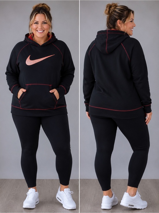 Nike Sweaters - Nike women’s Black embroidered Hoodie with Red  Swoosh and  Stitching